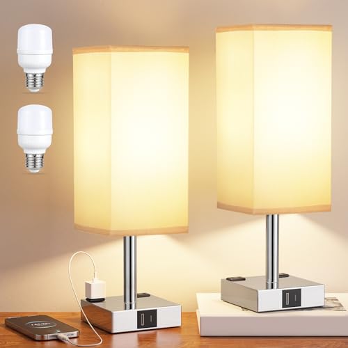 Set of 2 Grey Touch Table Lamp for Bedroom (2 Count)