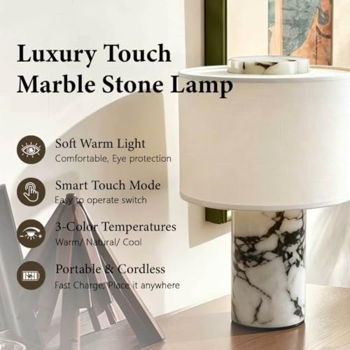 9.8in Cordless Marble Table Lamp