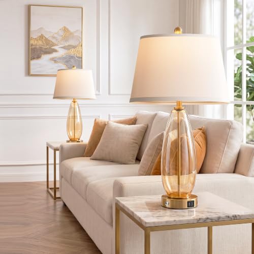27" Glass Table Lamps for Living Room (Gradient Brown)