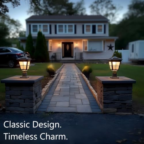 Cast Aluminum Solar Post Light Waterproof LED with Glass Outdoor Dusk to Dawn Pillar Lights ST4311AQ for Pier Mount Pillar Gates Garden Pole Column Yard Path Driveway