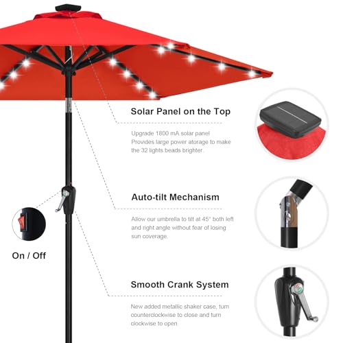 Solar Led Patio Umbrella with 24 Lights 7.5FT