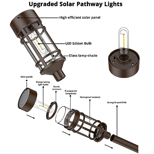 Solar Pathway Lights Outdoor Solar Lights 8 Pack Metal & Glass Design (8 Count)