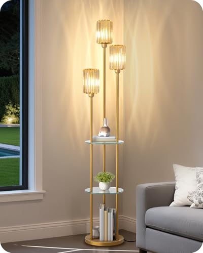 Gold Floor Lamp with Shelves