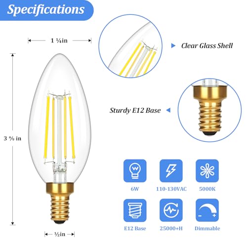 Dimmable E12 Candelabra LED Light Bulbs 60 Watt Equivalent (12 Count)