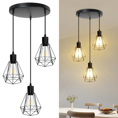 3 Light Matte Black Adjustable Pendant Light with E26 Base