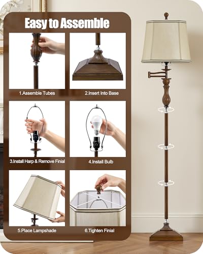 62" Floor Lamp for Living Room with 350°Adjustable Swing Arm (Brown)