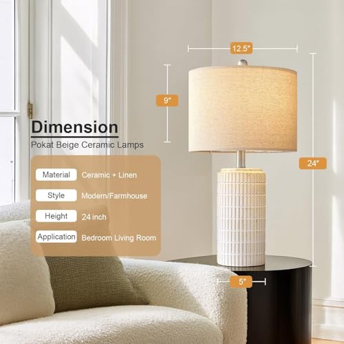 24" Modern Ceramic Table Lamps Set of 2 for Bedroom (2 Count)