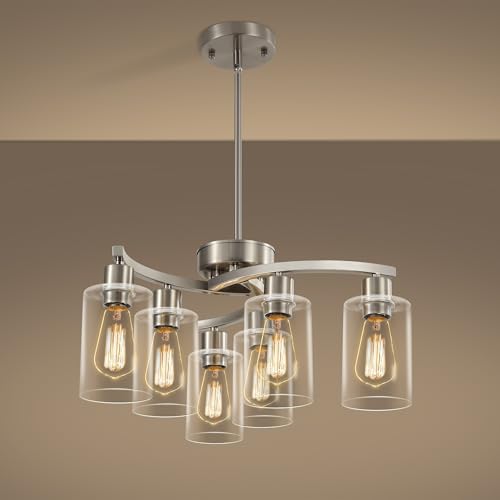 6 Light Brushed Nickel Chandeliers for Dining Room Light Fixtures Over Table (6 Count)