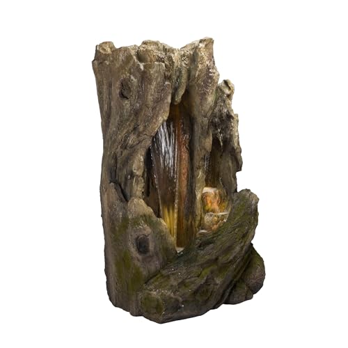 62" Rustic Outdoor Tree Trunk Waterfall Fountain with LED Lights