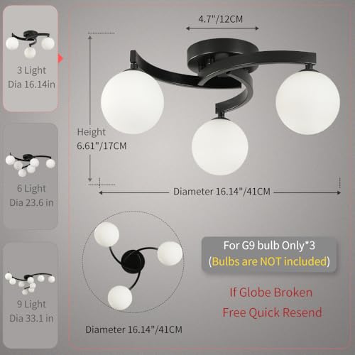 Modern Black Sputnik Glass Globe Semi Flush Mount Ceiling Light Fixture