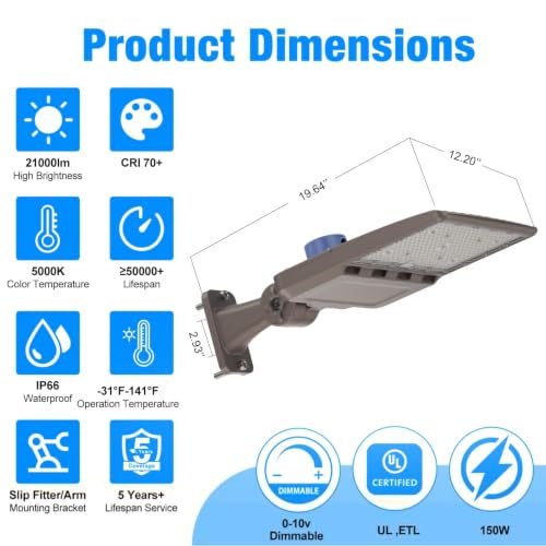 150W LED Parking Lot Lights Adjustable Arm Mount with Photocell 120