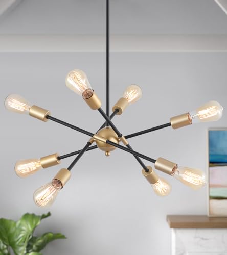 8 Lights Dining Room Light Fixtures Modern Sputnik Chandelier Black and Gold Mid Century Pendant Light for Kitchen Island Entryway Foyer Living Room UL Listed