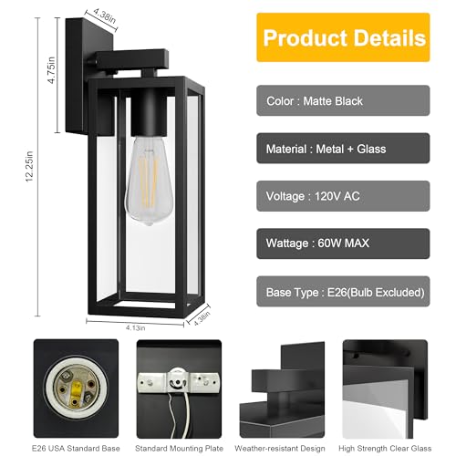 Porch Lights Outdoor Wall Light Fixture (2 Count)