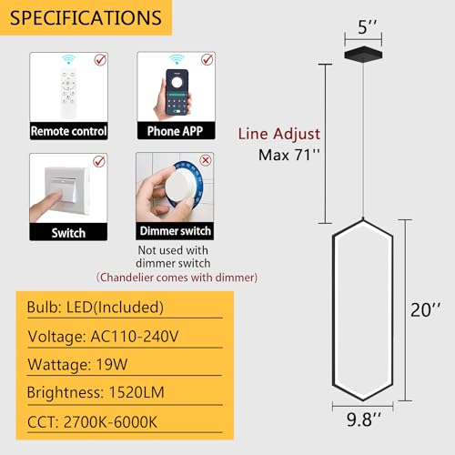 Ring Dimmable Pendant Lighting Adjust LED Mini Chandelier Ceiling Light Fixtures for Kitchen Island Dining Room Living Room Bedroom Hallway Black