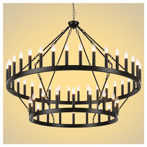 2 Tier Black Large Wagon Wheel Chandelier
