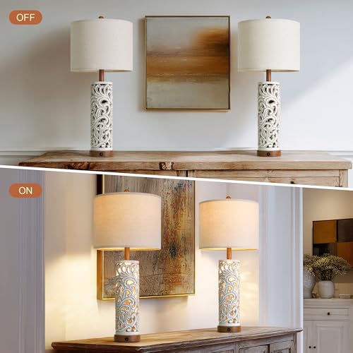 2-in-1 Light Table Lamp Set of 2 for Living Room, 28.5" Farmhouse Bedside Lamps with USB Charging Port, Main&Night Light & Dual Switches, Nightstand Lamp for Bedroom Home Office(Bulb Included) (2 Count)