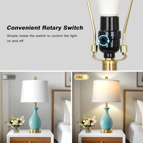 24" Aqua Blue Ceramic Table Lamps Set of 2 (2 Count)