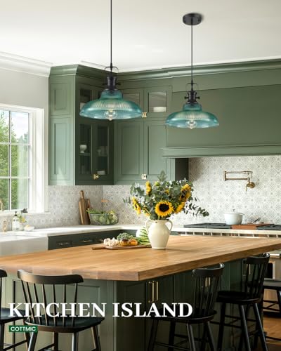 Green Glass Pendant Lights Kitchen Island (2 Count)