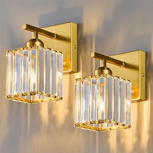 Wall Sconces Crystal Gold Wall Sconce Set of Two Indoor Wall Lamp Modern Wall Light Bathroom Vanity Light Fixtures Wall Lighting Wall Mounted Room Sconce (2 Count)