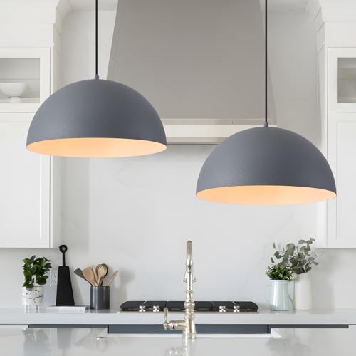 16" Grey and White Industrial Pendant Lights Kitchen Island