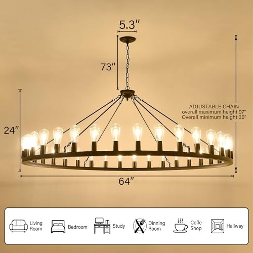 Large black wagon wheel chandelier 64 inch