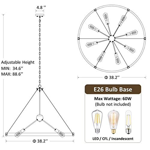 38.2'' Large Black Wagon Wheel Chandelier for Dining Room