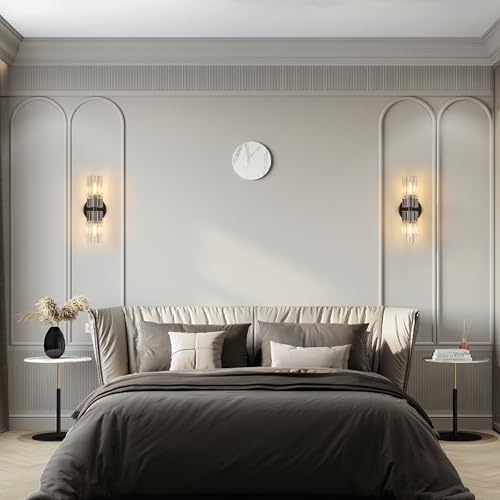 2 Light Black Wall Sconces Crystal Wall Sconce Modern Wall Sconces with K9 Crystal Lampshade Hallway Indoor Sconces Wall Lighting for Bathroom Entryway Stairway（1