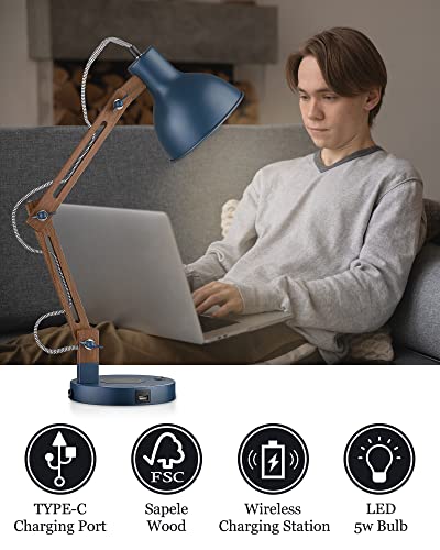 Sapele Wood Desk Lamp with Upgraded Wireless Charger
