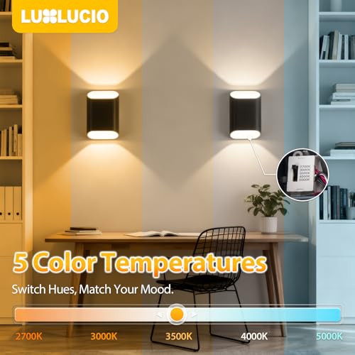 Black & Gold 7.9" Up & Down Indoor Outdoor LED Wall Sconce (Black&Gold / 2 pack)