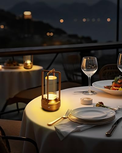 Set of 2 Cordless Table Lamps Rechargeable LED Desk Lamps Gold (2 Count)