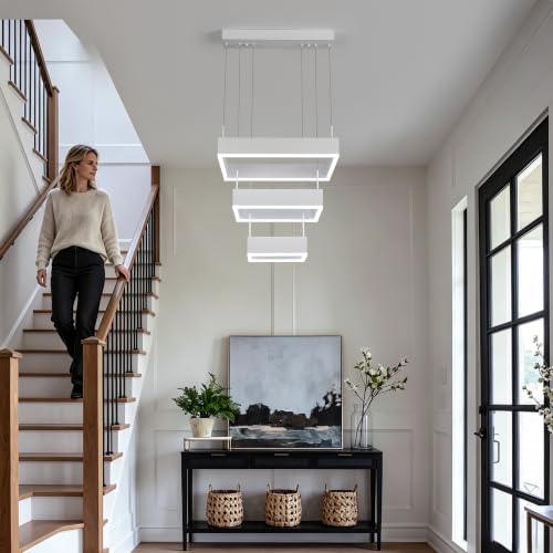 Modern LED Chandelier White 3 Ring Pendant Light Fixtures