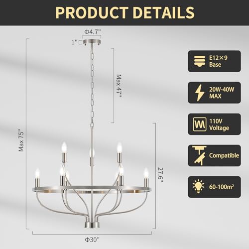 30" Brushed Nickel Chandelier
