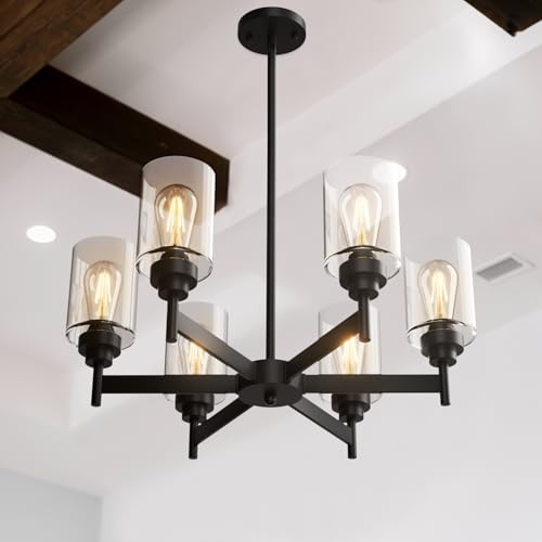 6 Light Black Chandelier 24.6" Black Dining Room Light Fixture