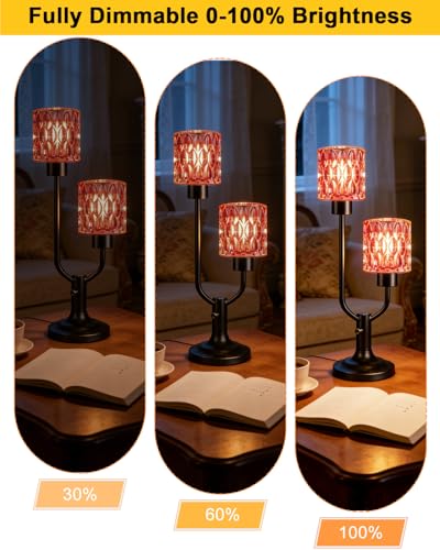 Vintage Mid Century Modern Table Lamp Red Glass Lamp Gift Dimmable