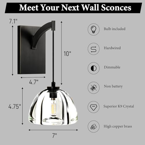 Crystal Brass Dome Wall Sconce