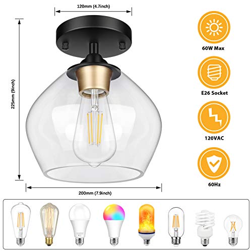 Modern Semi Flush Mount Ceiling Light with Clear Glass Shade