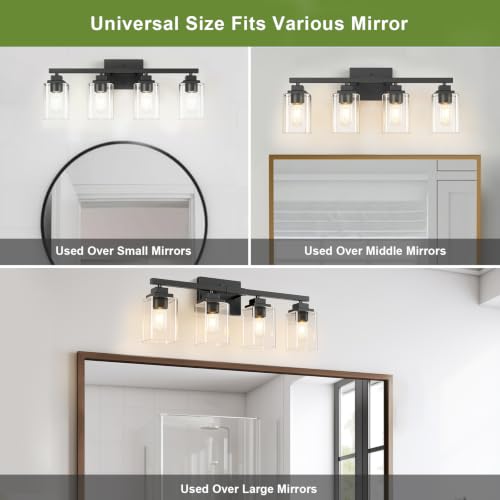 Matte Black Bathroom Light Fixtures (Black-Clear Shade / 4-Light)