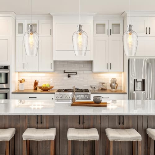 Glass Pendant Lights Kitchen Island Brushed Nickel Hanging Light (2 Count)