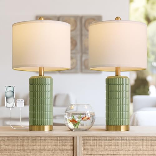 Bedside Table Lamps Set of 2 for Living Room with 2 USB Ports (2 Count)