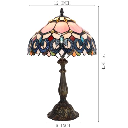 Tiffany Table Lamp Stained Glass Bedside Reading Light W12H19 inch