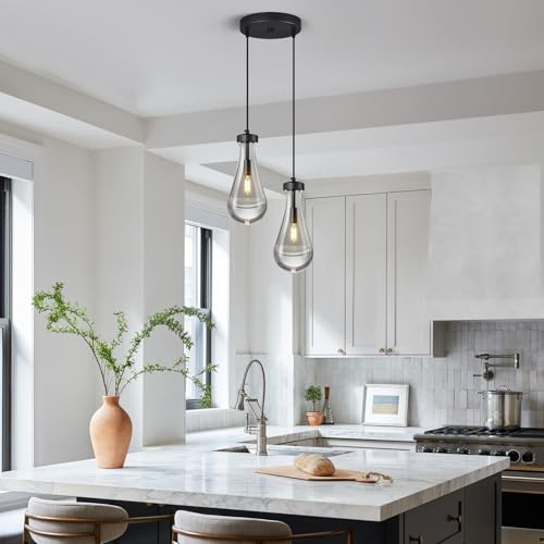 Raindrop Pendant Lights Kitchen Island Teardrop Black Hanging Light Fixtures Clear Solid Glass Pendant Light Modern Chandeliers for Dining Room Porch Corridor Living Room