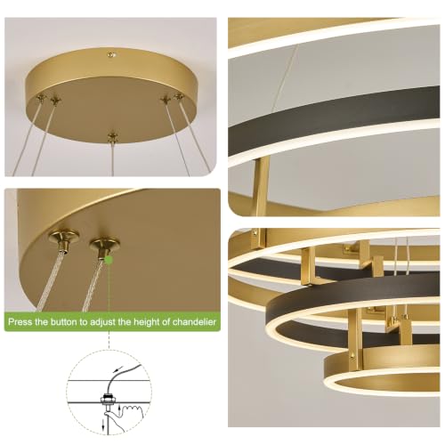 5 Rings LED Chandelier Black Gold Dimmable Circular Pendant Light for Dining Room