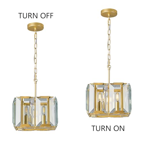 Gold Modern Crystal Chandeliers Rectangle Farmhouse Pendant Light Semi Flush Mount Ceiling Light Fixture for Bedroom Dining Room Kitchen Island Living Room Foyer Hallway
