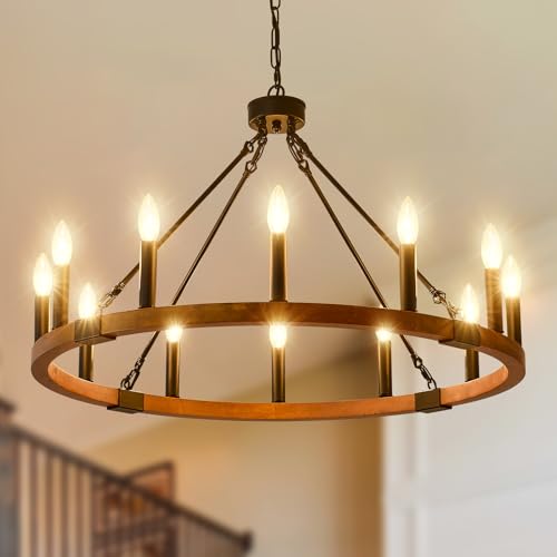 32" Solid Wood Wagon Wheel Chandelier 12