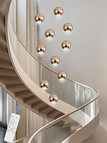 10 Light LED Staircase Gold Chandelier Crystal Ceiling Lights Large Chandeliers for High Ceilings