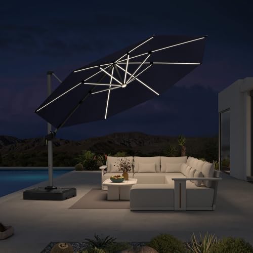 Patio Umbrella with Base 13ft LED Light Double Top