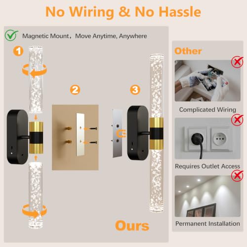 Crystal Battery Operated Wall Sconces Set of 2 for Home Space (2 Count)