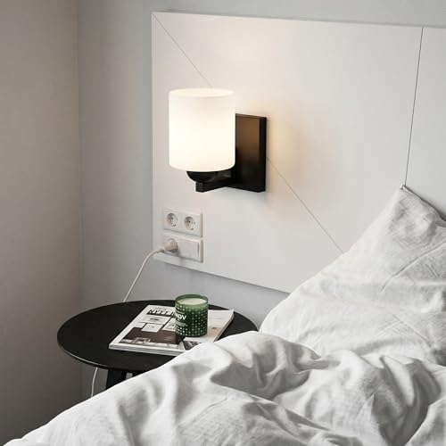 1 Light Black Bathroom Vanity Light with White Glass Shade