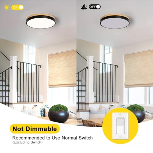 Modern Wood Black Flush Mount Ceiling Light 11.81 Inch
