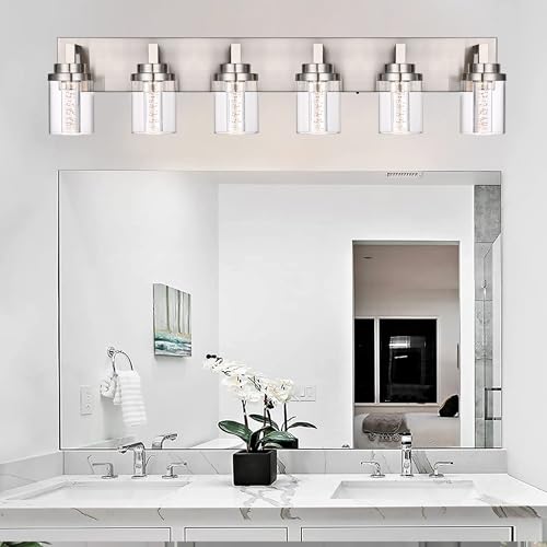 6 Light LED Bathroom Light Fixtures Brushed Nickel 3000K